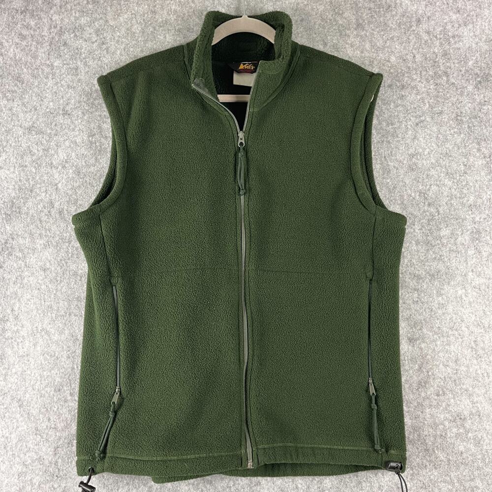 Vintage REI Fleece Vest Mens Medium Green Polartec Full Zip Pocket Outdoor‎ 90s